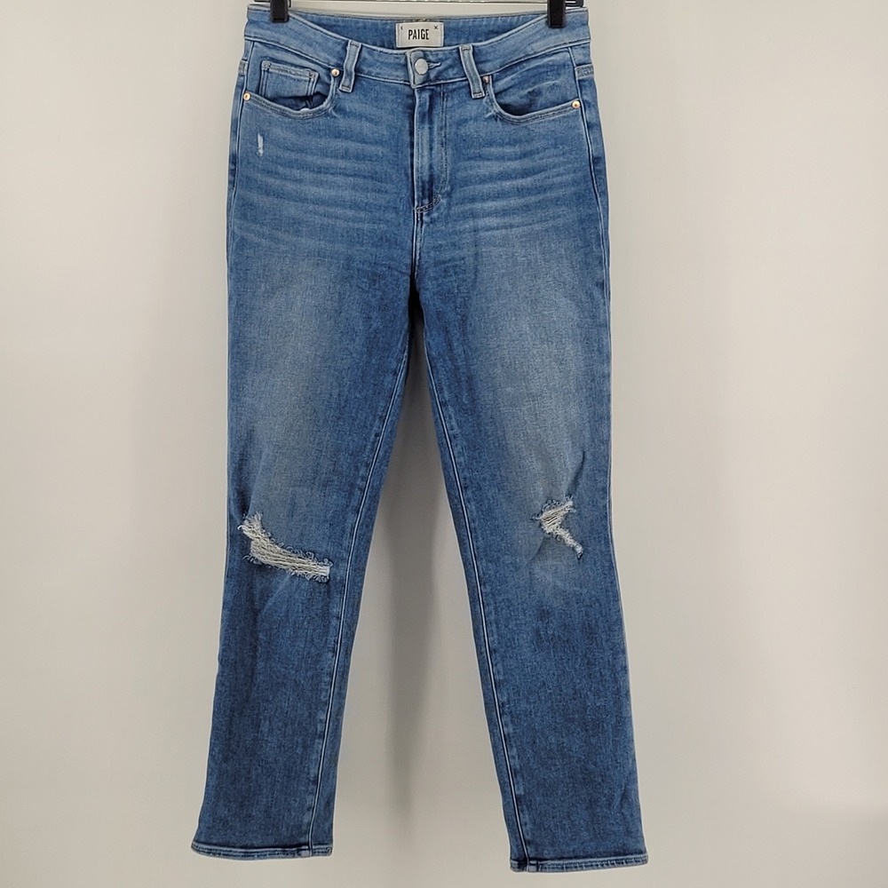 PAIGE Cindy Jeans 28 Blue High Rise‎ Straight Leg Distressed Denim Womens